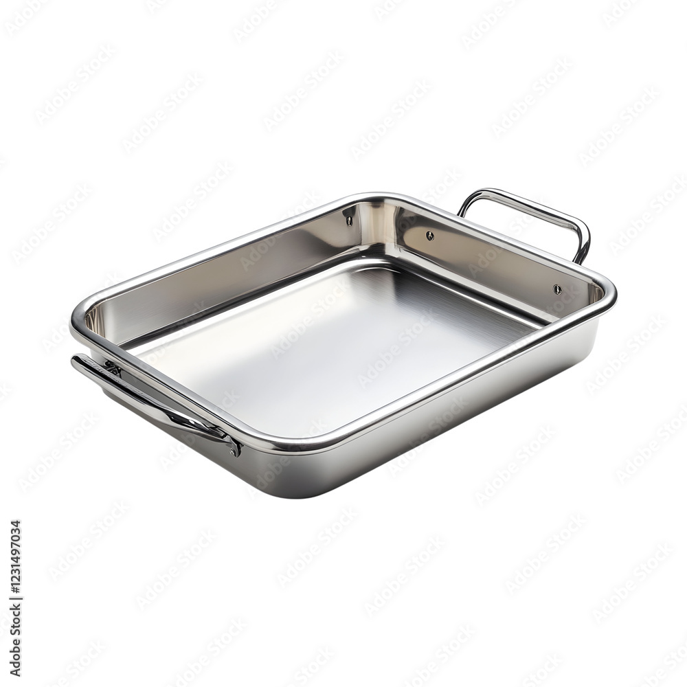 Durable Stainless Steel Roasting Tray with Handle Isolated on Transparent Background Durable Stainless Steel Roasting Tray with Handle Isolated on Transparent Background