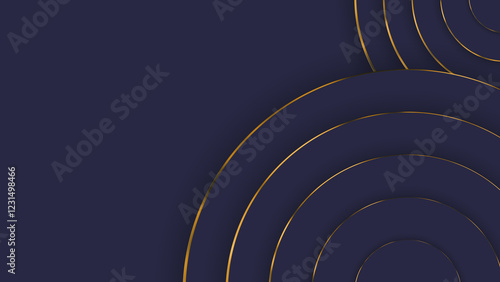Gold arcs elegantly frame navy blue concentric circles..