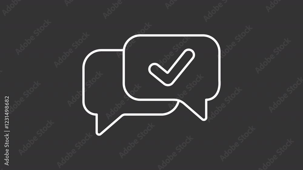 Conversation approve white line animation. Discussion animated icon. Chat bubbles showing up. Communication, talk. Isolated illustration on dark background. Transition alpha video. Motion graphic Conversation approve white line animation. Discussion animated icon. Chat bubbles showing up. Communication, talk. Isolated illustration on dark background. Transition alpha video. Motion graphic