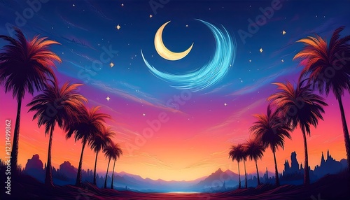 Elegant Ramadan Kareem Background with Lanterns, Crescent Moon, and Floral Patterns in Gold and Blue