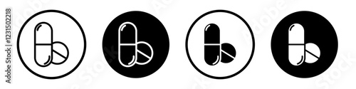 Medicine of pills and capsules icons pack in black and white versions for web.