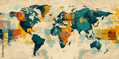 Fototapeta Naklejka Na Ścianę i Meble -  A creative depiction of global consistency, featuring repeated patterns across continents.