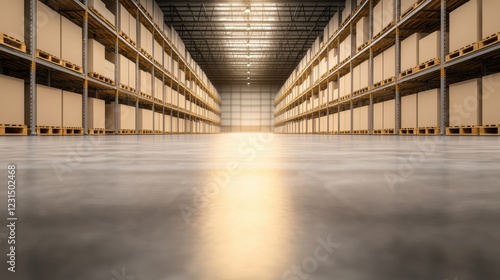 Wallpaper Mural inventory management warehouse Large warehouse with rows of shelves and storage racks, organized and efficient storage space for inventory management, warehouse infrastructure and logistics Torontodigital.ca