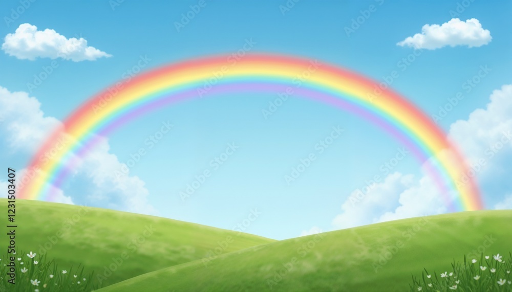 Vibrant Rainbow Landscape with Whimsical Charm with Copy Space Vibrant Rainbow Landscape with Whimsical Charm with Copy Space