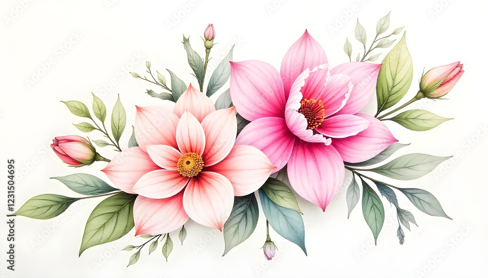 Obraz premium Botanical illustration of a stunning pink and orange flower with smooth, curved petals. The digital artwork captures the subtle color transitions and fine veins of each petal, creating a soft yet vibr