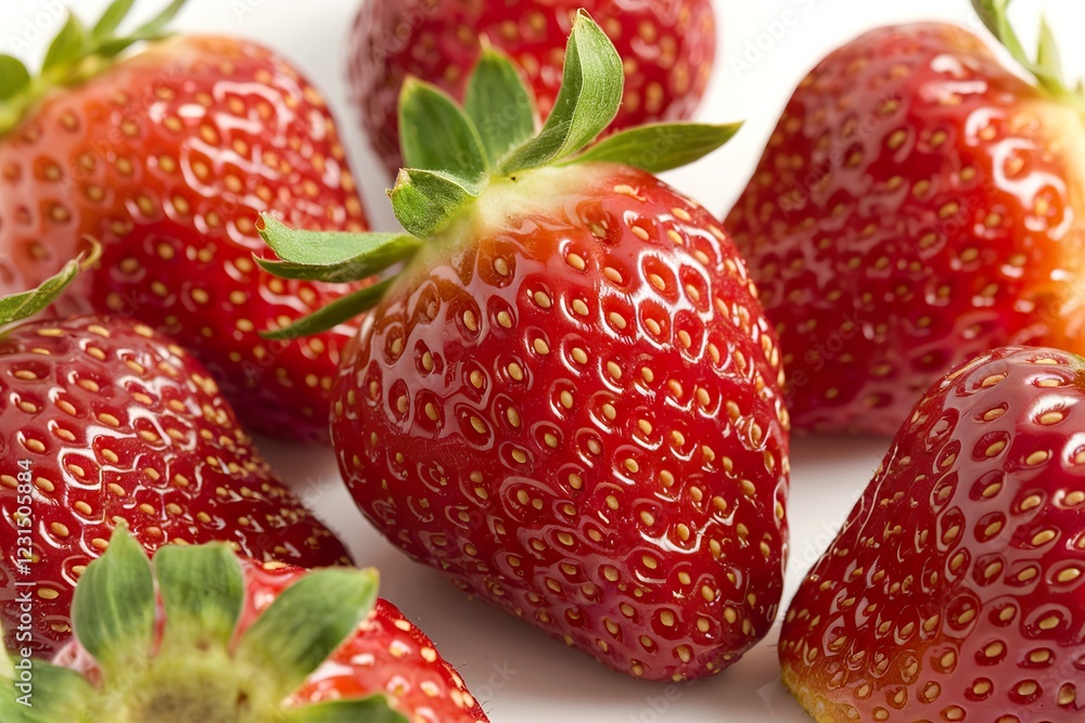 a macro shot of red strawberries isolated on a white background a macro shot of red strawberries isolated on a white background