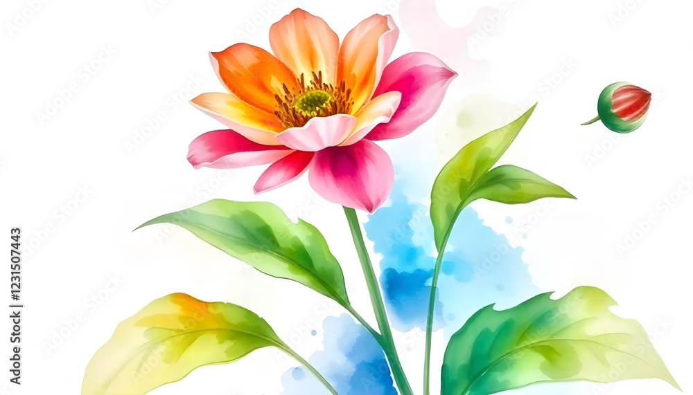 Botanical illustration of a stunning pink and orange flower with smooth, curved petals. The digital artwork captures the subtle color transitions and fine veins of each petal, creating a soft yet vibr Botanical illustration of a stunning pink and orange flower with smooth, curved petals. The digital artwork captures the subtle color transitions and fine veins of each petal, creating a soft yet vibr