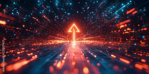 Virtual digital arrow up, financial growth, interest rate increase, inflation, high modern banner, Generative AI