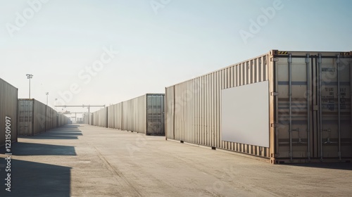 Wallpaper Mural Shipping containers at busy port with blank branding space for logistics Torontodigital.ca