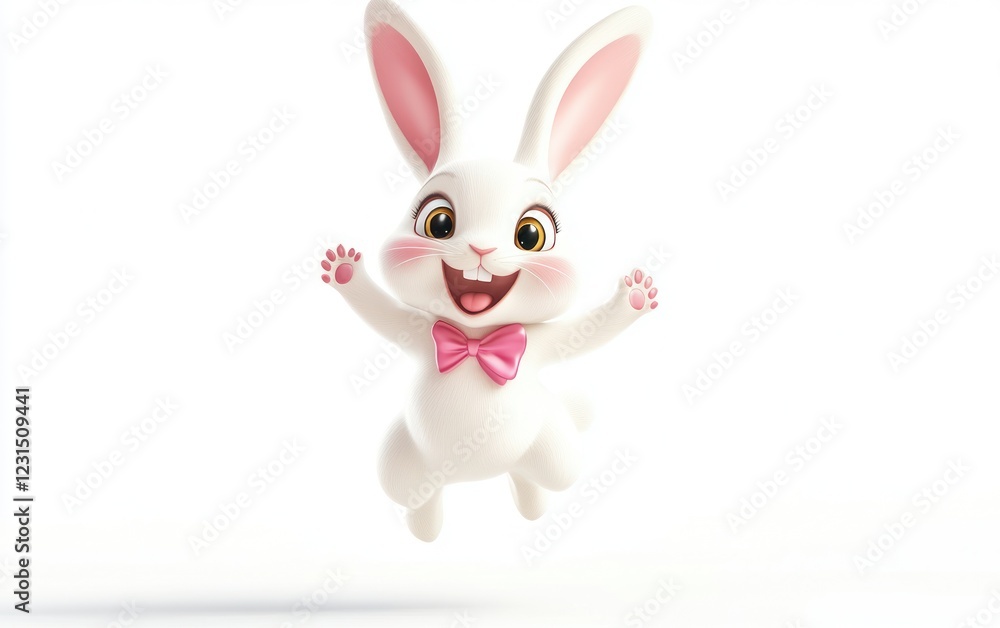 Obraz premium Happy Easter bunny jumping, white background, spring