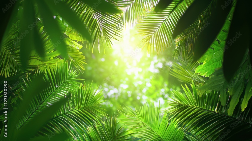 Fototapeta premium jungle rainforest dense canopy Dense canopy of a tropical rainforest, vibrant green foliage, creating a natural ceiling