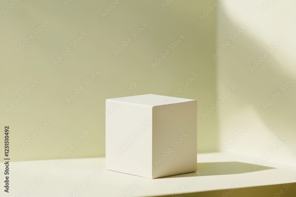 Simple cardboard box with blank label on flat surface, minimal design Simple cardboard box with blank label on flat surface, minimal design