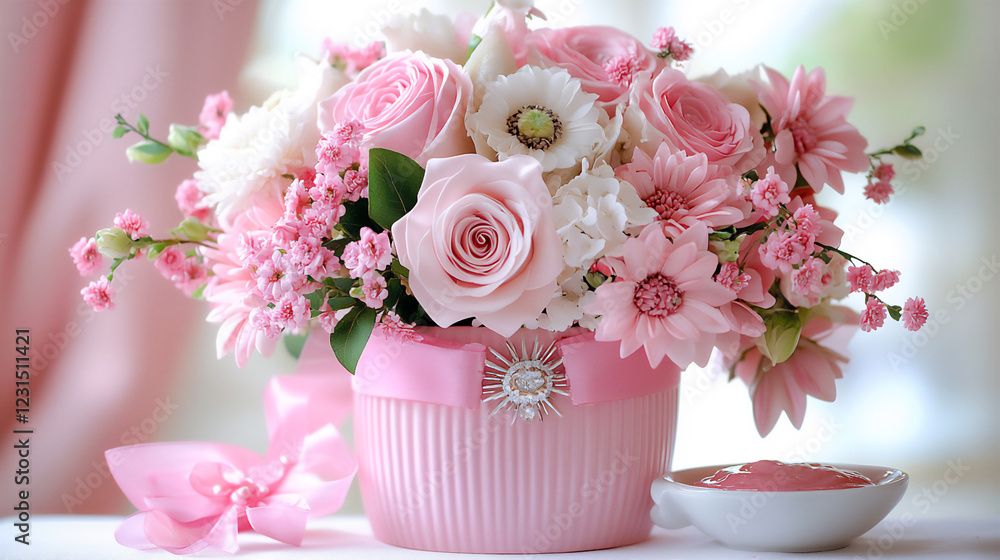 Obraz premium pink roses in vase