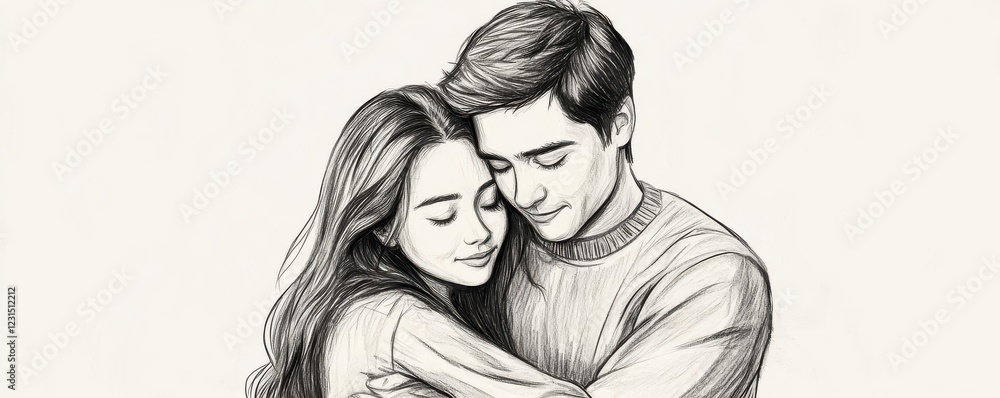 couple embracing, intimate connection, hand-drawn pencil sketch, warm monochrome tones, isolated on white background couple embracing, intimate connection, hand-drawn pencil sketch, warm monochrome tones, isolated on white background