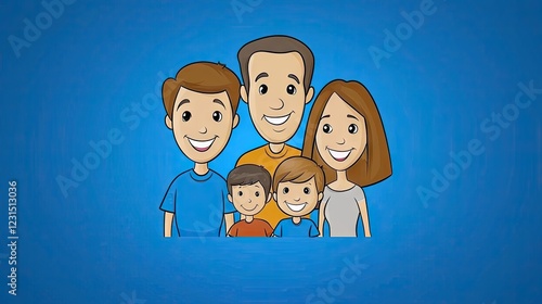 Happy family portrait, blue background, children, parents, togetherness, family blog photo