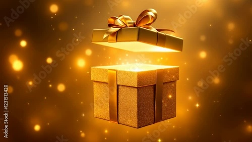 Wallpaper Mural Magical glowing gift box opening with golden light effect. Luxury present reveal animation with sparkling particles. Holiday surprise concept for Christmas, birthday with copy space Torontodigital.ca