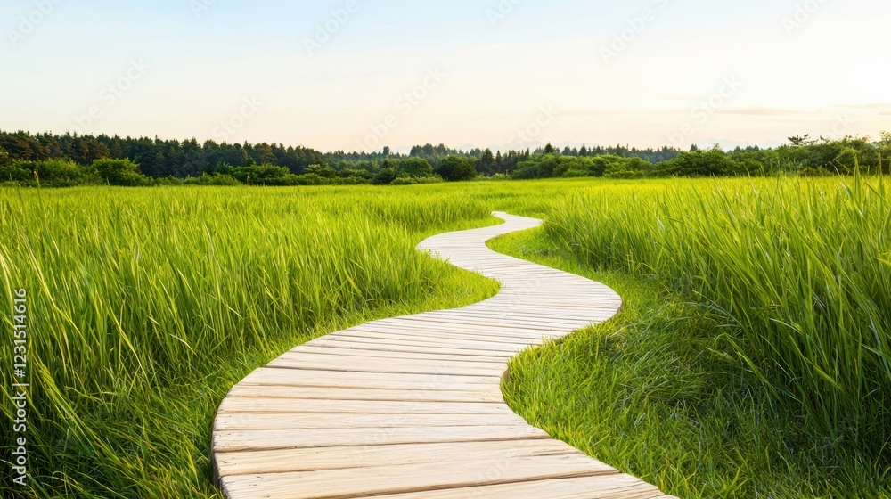 meadow Pathway Trail Narrow path winding through a tall grass meadow, leading towards a distant forest, sense of adventure and discovery meadow Pathway Trail Narrow path winding through a tall grass meadow, leading towards a distant forest, sense of adventure and discovery