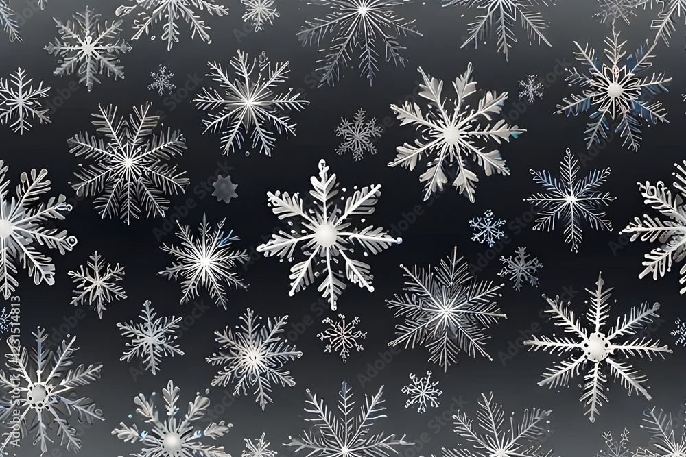 Christmas illustration of many layers of snowflakes of different shapes, sizes and transparency. On gradient background from gray to white. Generative AI Christmas illustration of many layers of snowflakes of different shapes, sizes and transparency. On gradient background from gray to white. Generative AI