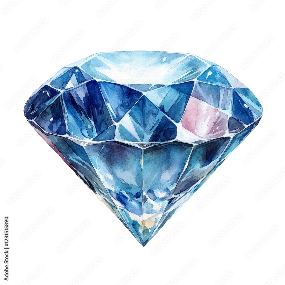 Vibrant Blue Watercolor Diamond with Intricate Facets and Radiant Cuts Vibrant Blue Watercolor Diamond with Intricate Facets and Radiant Cuts