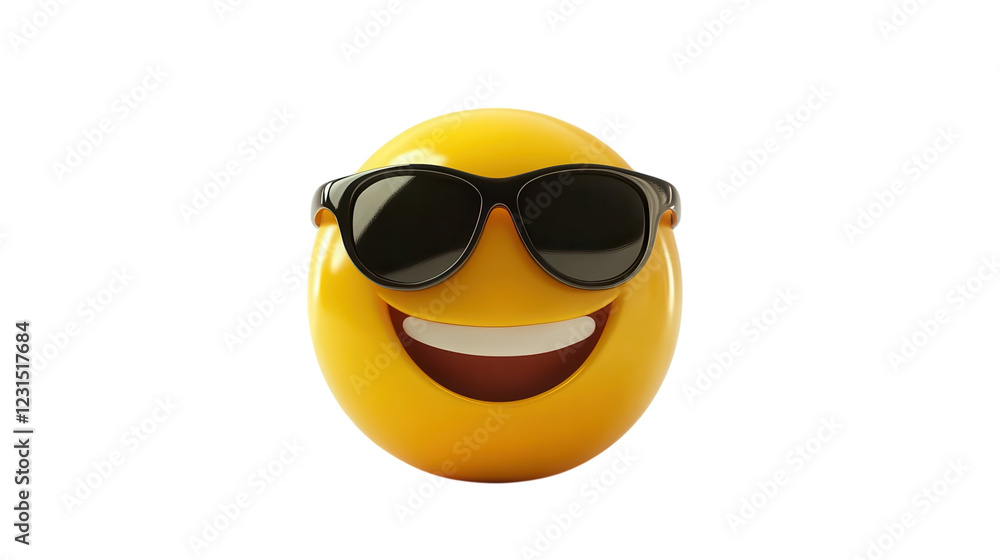 Happy yellow emoji wearing sunglasses with a wide smile and cheerful expression