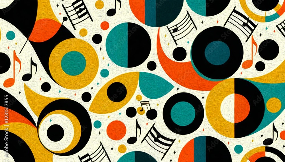 Obraz premium Musical pattern. Design for fabrics, wallpapers. Illustration with oil paint for printing on wall decorations