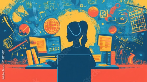 Wallpaper Mural A woman taking an online test to assess knowledge in social studies. Torontodigital.ca
