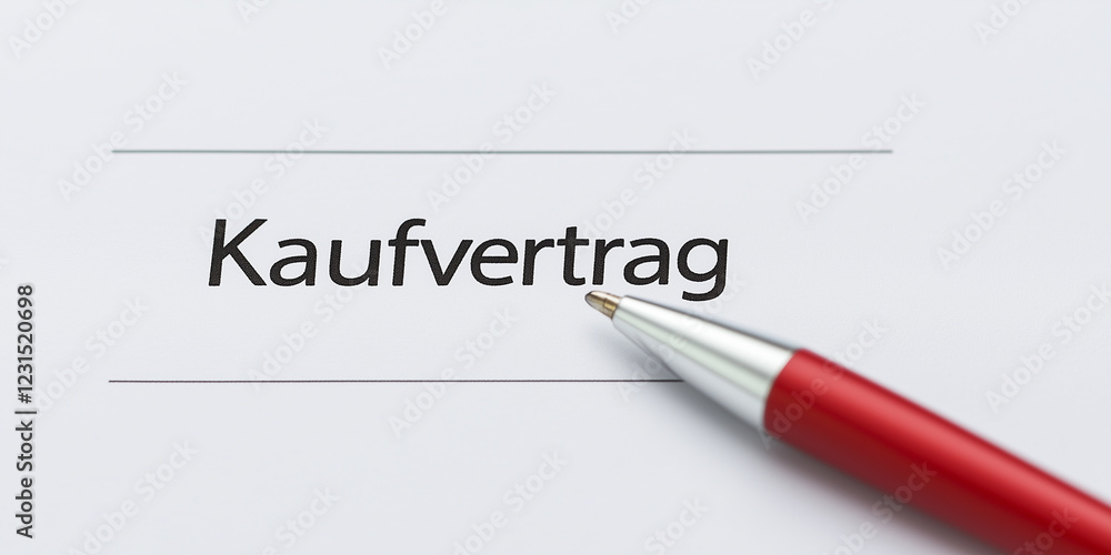 Kaufvertrag der zur Unterschrift ist. Kugelschreiber liegt auf dem Tisch. Vertrag - Kaufen - Unterschrift Kaufvertrag der zur Unterschrift ist. Kugelschreiber liegt auf dem Tisch. Vertrag - Kaufen - Unterschrift