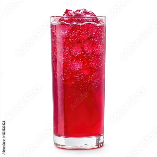 Refreshing red drink with ice, summer beverage, studio shot, white background, perfect for ads