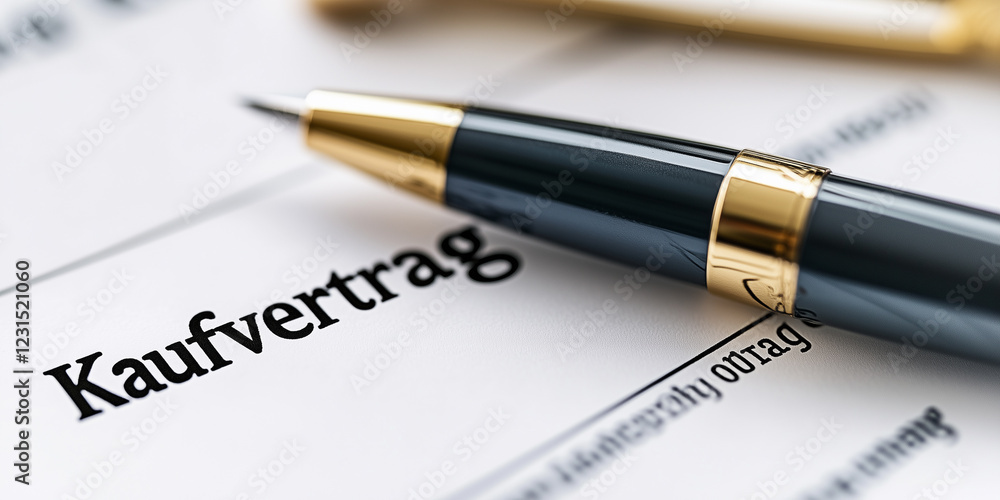 Kaufvertrag der zur Unterschrift ist. Kugelschreiber liegt auf dem Tisch. Vertrag - Kaufen - Unterschrift Kaufvertrag der zur Unterschrift ist. Kugelschreiber liegt auf dem Tisch. Vertrag - Kaufen - Unterschrift