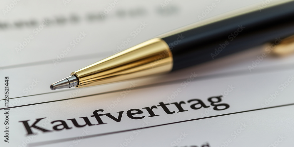 Kaufvertrag der zur Unterschrift ist. Kugelschreiber liegt auf dem Tisch. Vertrag - Kaufen - Unterschrift Kaufvertrag der zur Unterschrift ist. Kugelschreiber liegt auf dem Tisch. Vertrag - Kaufen - Unterschrift