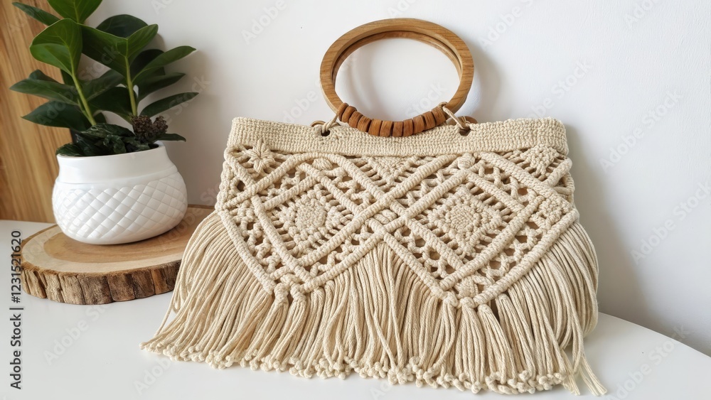 Obraz premium knitted bag with patterns on a white background