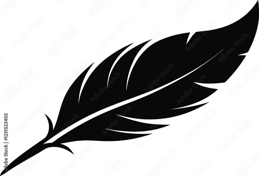 Fototapeta premium Fluffy Feather Silhouette Vector Icon, feather vector illustration icon isolated on a white background 