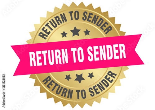 return to sender. return to sender round pink and gold label isolated on transparent background