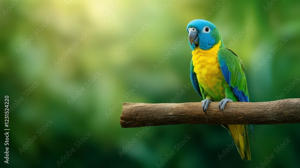 Vibrant Green and Blue Parrot Sitting on a Branch in Nature Vibrant Green and Blue Parrot Sitting on a Branch in Nature