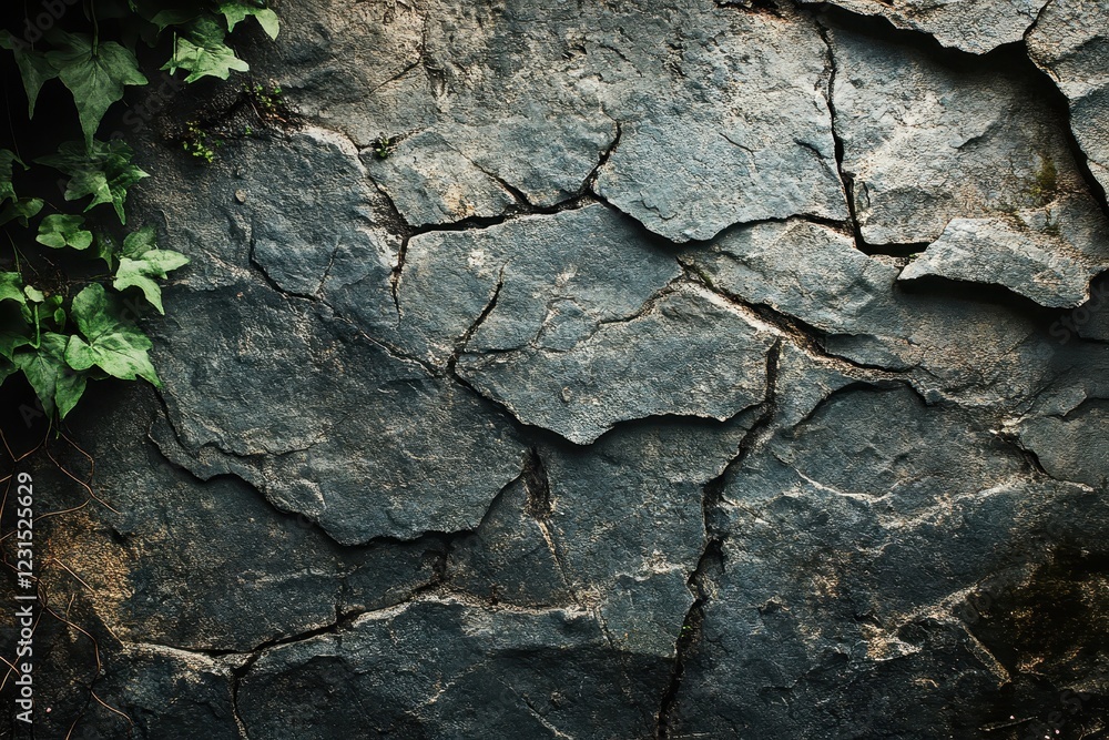 Rock with a small green plant growing on its surface in a natural outdoor setting Rock with a small green plant growing on its surface in a natural outdoor setting