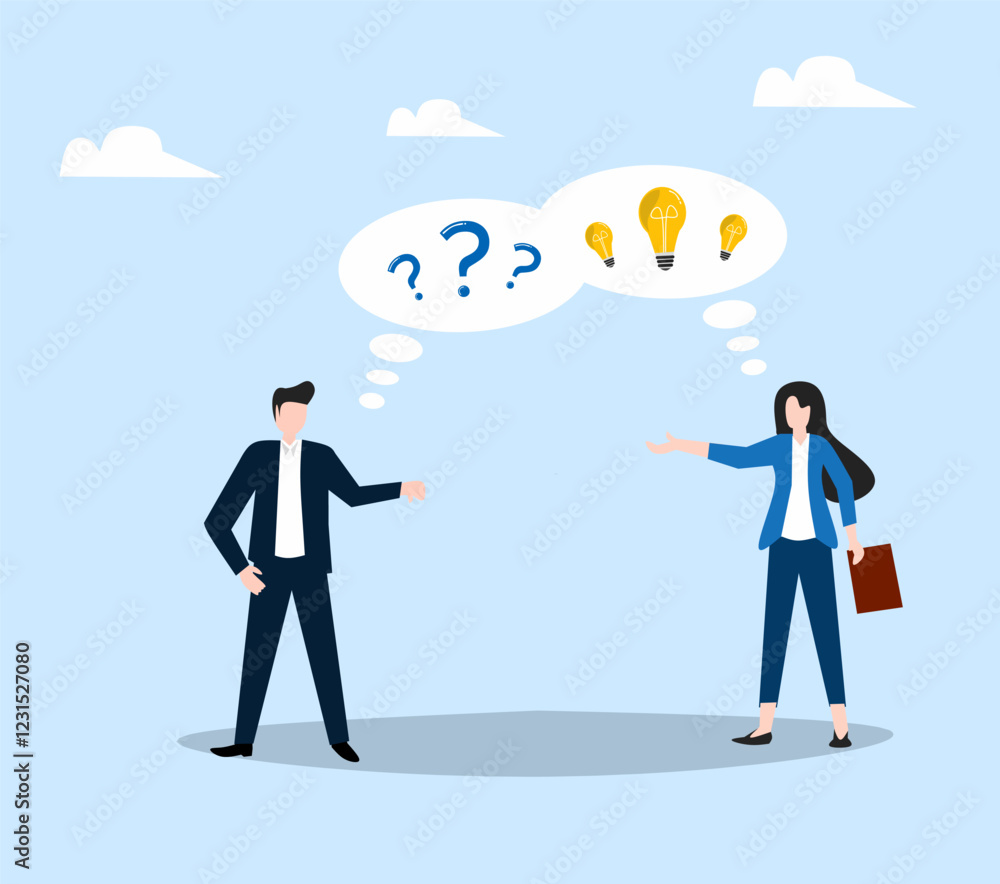 business people with bubbles question and idea business people with bubbles question and idea