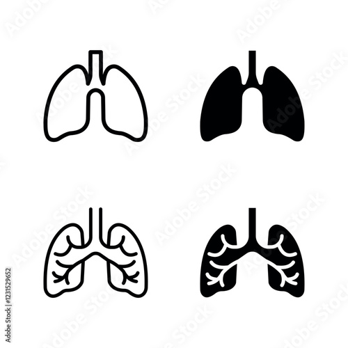 Lungs icon set color editable on white background