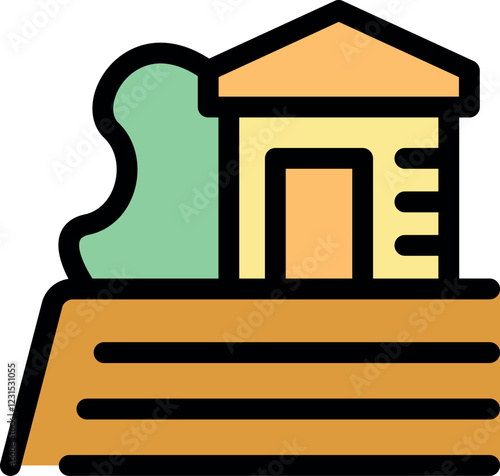 Residential building on hilltop illustrates concepts of property protection, landslide risk, and suburban living near green areas