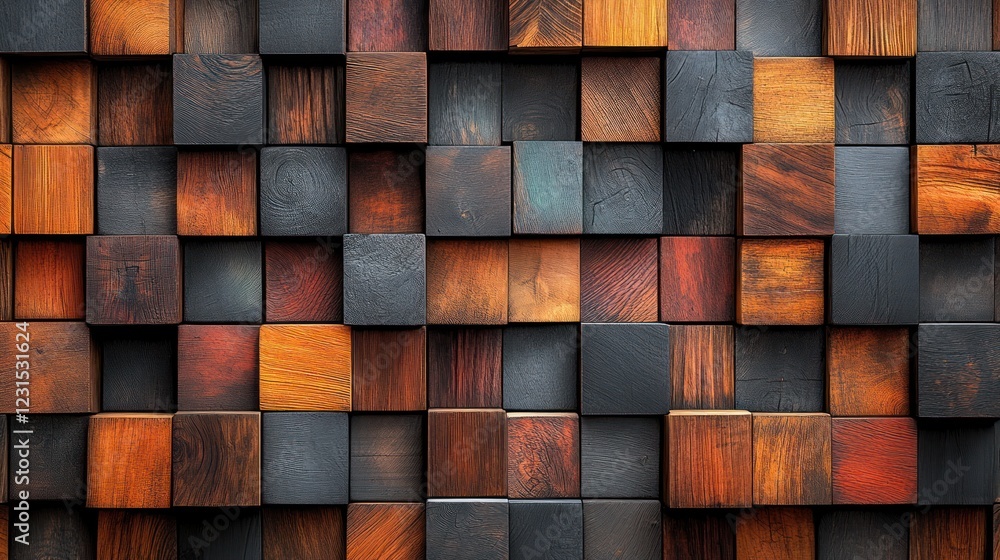Wooden cube wall texture, interior design, background, 3D render Wooden cube wall texture, interior design, background, 3D render