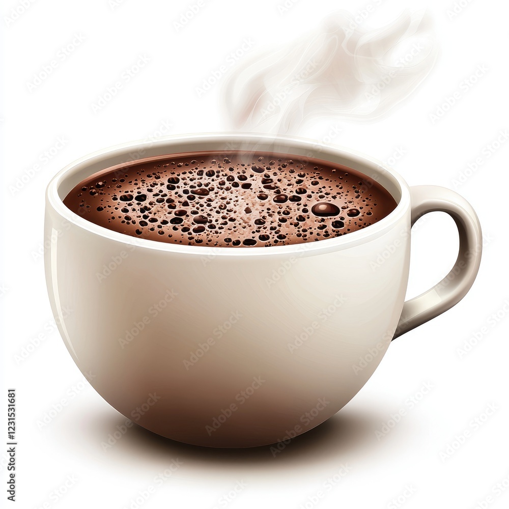 Steaming hot chocolate in a mug, isolated on white background, ideal for beverage menus Steaming hot chocolate in a mug, isolated on white background, ideal for beverage menus