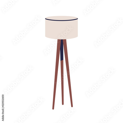 Floor lamp with shade. Lampshade on wooden tripod. Electric light decoration ...
