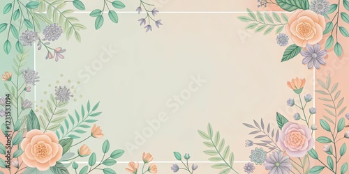 Pastel Floral Frame with Delicate Blooms and Soft Color Palette