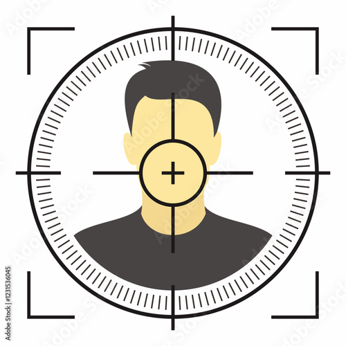 Target person zoom view with crosshair, mark, and line. Vector illustration