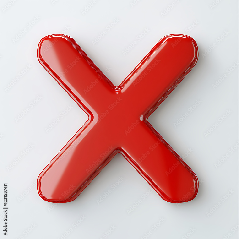 bold red X icon on plain white background, symbolizing rejection or error. This striking design captures attention and conveys clear message bold red X icon on plain white background, symbolizing rejection or error. This striking design captures attention and conveys clear message