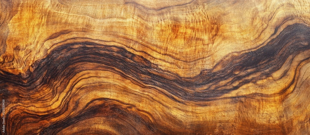 Naklejka premium Rich brown wooden texture with warm tones and intricate grain patterns on a smooth surface, ideal for design projects or backgrounds.