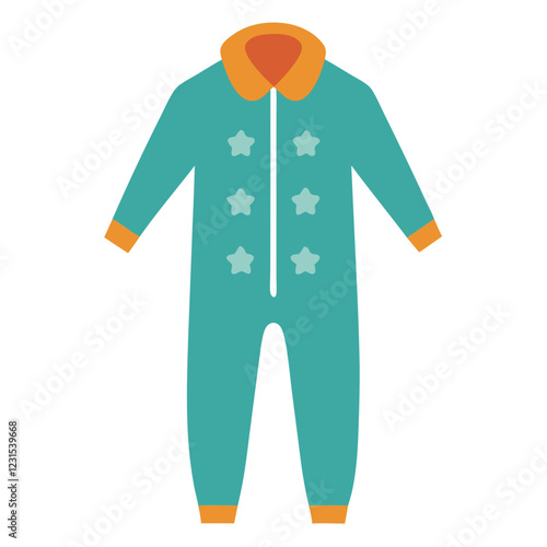 Playful turquoise onesie with star patterns on transparent background