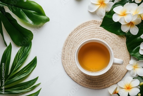 Tropical tea, relaxation, white background, spa, wellness photo