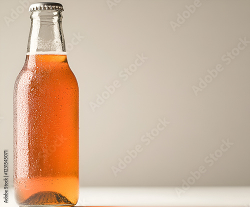 Refreshing Amber Ale: A chilled bottle of amber ale stands tall, condensation clinging to its frosted glass, ready for a thirst-quenching sip. photo