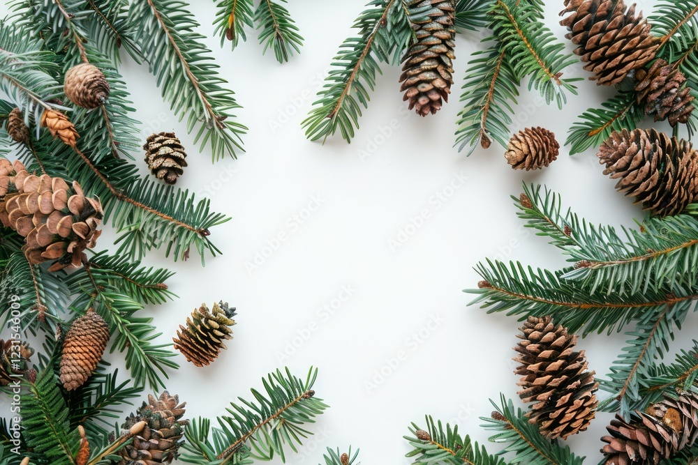Naklejka premium Cones and branches pine tree, fir tree background. High quality photo