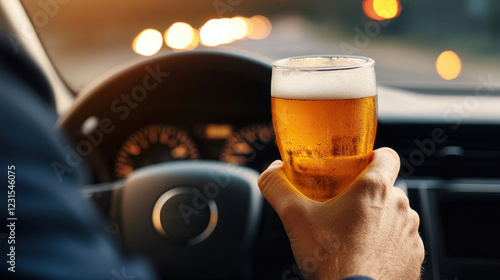 Driving with beer in hand can be dangerous and illegal. It important to prioritize safety and avoid drinking and driving photo